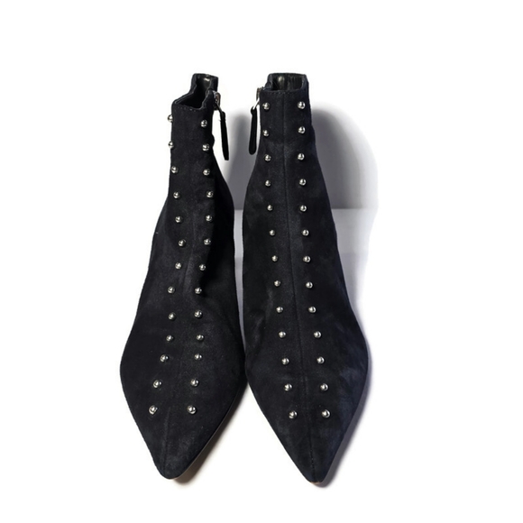Nine West Zyrannia Women's Blue Suede Leather Studded Kitten Heel Size 8.5 Boots - Picture 1 of 16